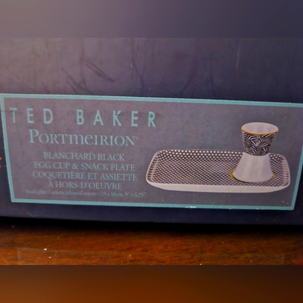 Discontinued Ted Baker Casual Blanchard Black Egg Cup & Snack Plate